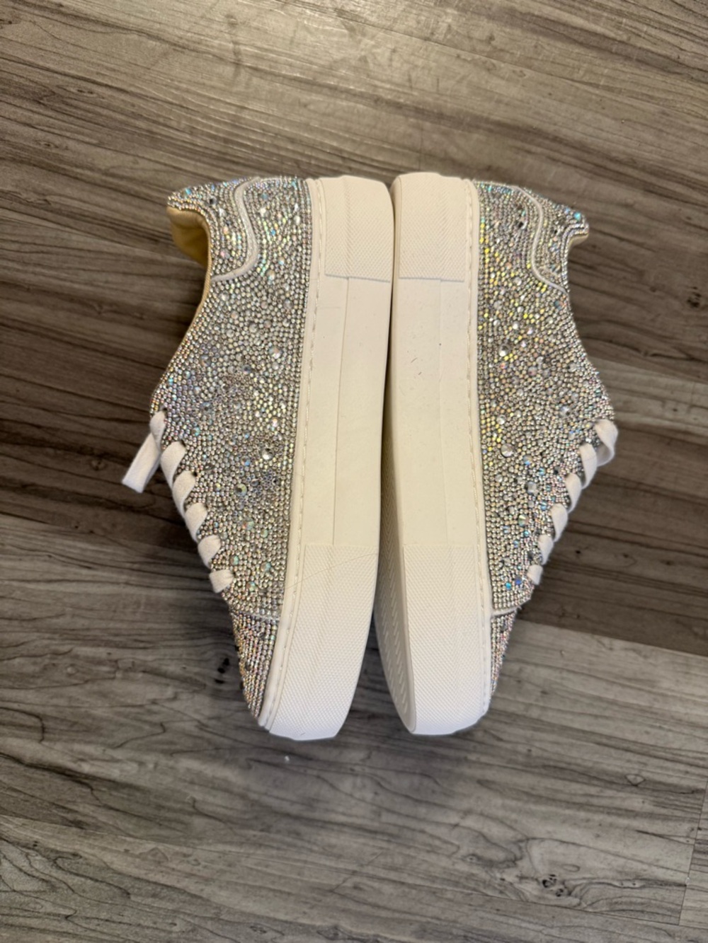 Betsey Johnson Sidny Iridescent Crystal Platform Sneakers - White